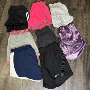 Lot Of 8 Women's Short Nike Adidas Athletic Under Armor Workout Size S-M-L